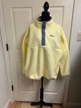 Lands’ End Unisex Snap Neck Fleece Pullover, Yellow and Blue, Size XL